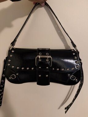Black Studded Buckle Shoulder Bag